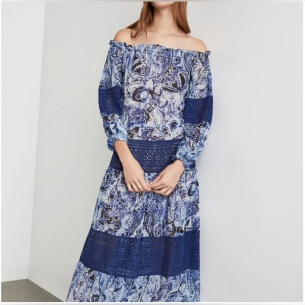 BCBGMAXAZRIA Ellie Blue Paisley Maci Dress 100% silk - Picture 2 of 8